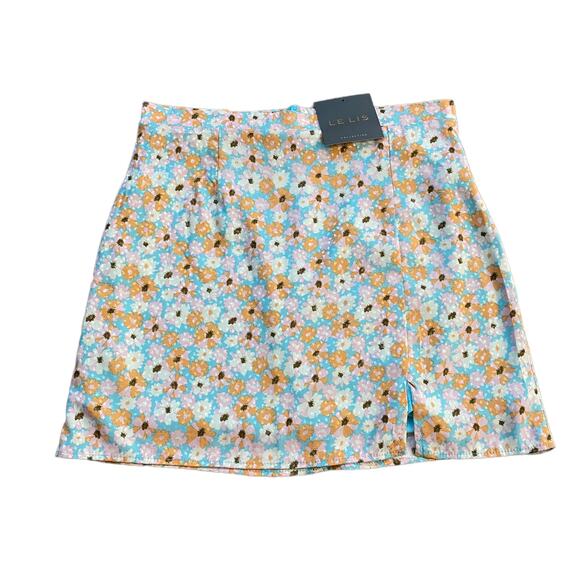 70s MOD Le Lis Floral Mini Skirt – Satin Retro Print – Size M NWT- Woodstock - Picture 2 of 10